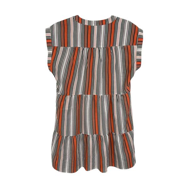 Marie Oliver Lachlan Silk Blend Tiered Mini Dress in Orange Stripe Womens Small - Picture 4 of 5
